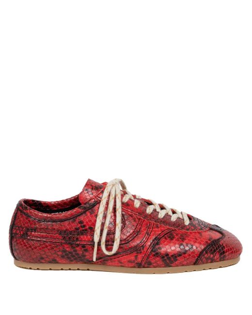 Dries Van Noten スネークスキンパターン レザースニーカー Red
