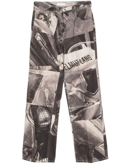 Helmut Lang Gray Car-Print Mid-Rise Straight-Leg Jeans for men