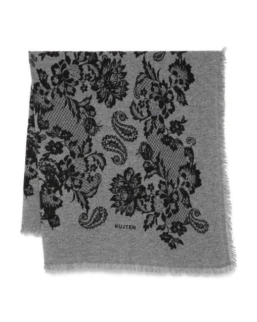Kujten Black Écharpe À Fleurs