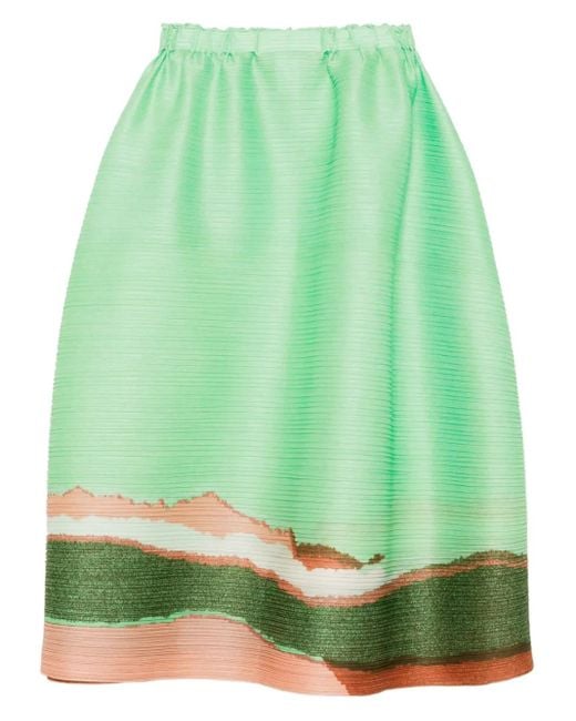 Pleats Please Issey Miyake Midi-Rok Met Print in het Green