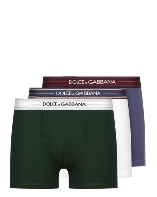 Dolce & Gabbana Green Set Of Three Logo-tape Cotton Boxers for men