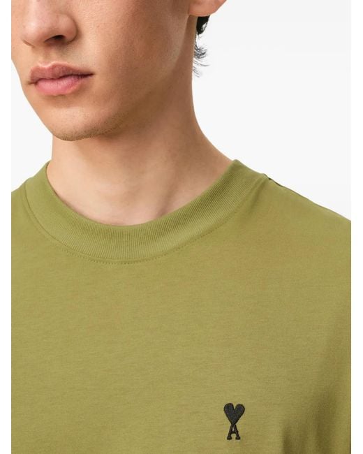 AMI Green Logo-Embroidered Cotton T-Shirt for men