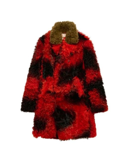 Marni Red Manteau De Fourrure À Des Taches for men