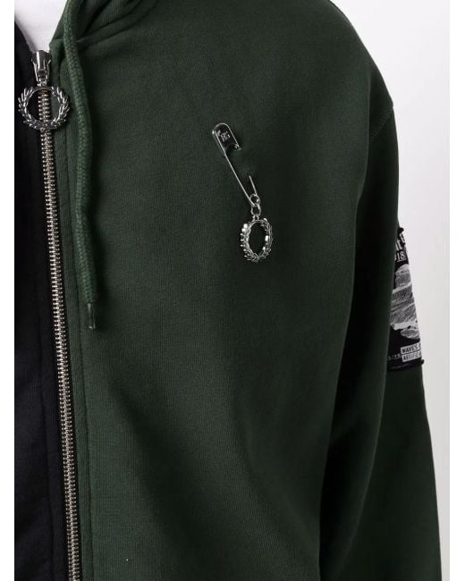 Fred Perry Green Colour-Block Zip-Up Hoodie for men