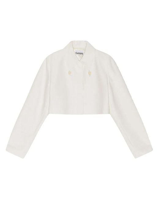 Ganni White Slub Cropped Jacket