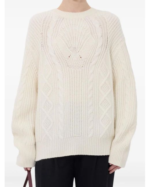 Loulou de Saison White Silva Cable Knit Sweater