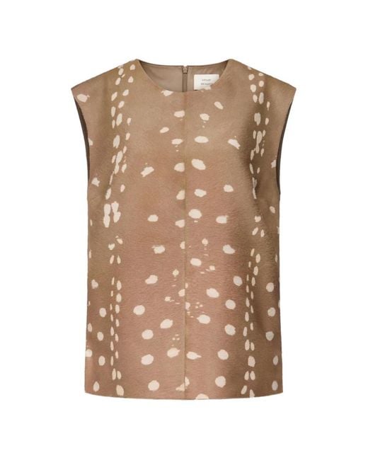 Loulou de Saison Brown Kena Deer-Print Sleeveless Leather Blouse