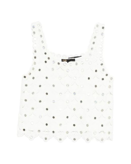 Maje Gehaakte Top Met Verfraaiing in het White