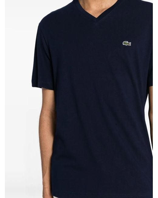 Lacoste Blue Logo-Patch V-Neck T-Shirt for men