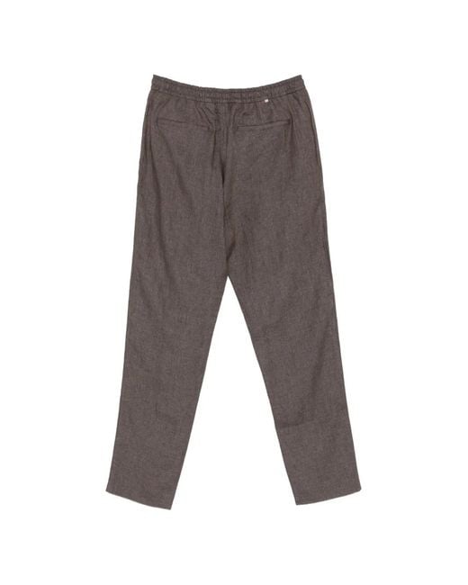 Canali Gray Drawstring-Waist Linen Trousers for men
