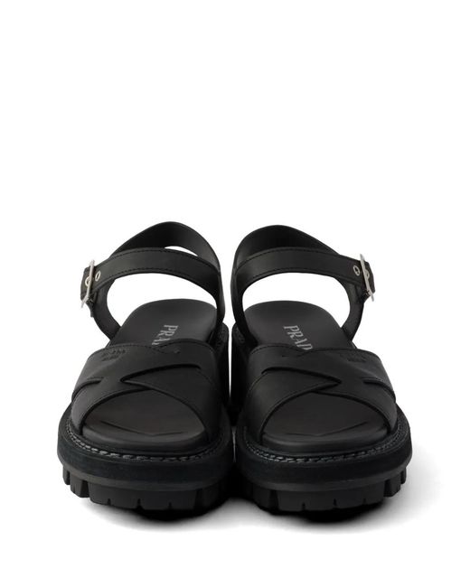 Prada Black Sandales En Cuir