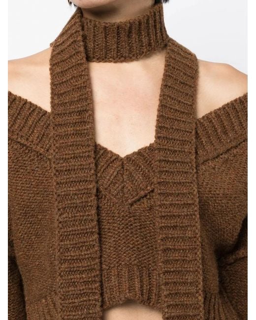 MERYLL ROGGE Brown Cropped V-Neck Halterneck Jumper