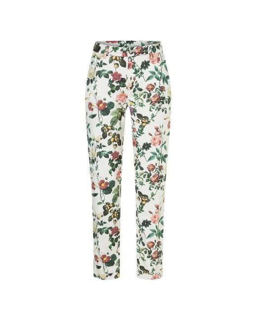 Mac Jeans White Floral-Print Turn-Up Trousers