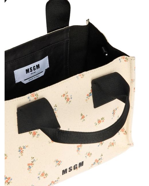 MSGM Natural Floral-Print Tote Bag