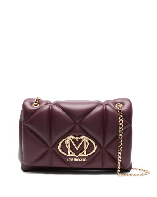Love Moschino Purple Quilted Logo-Plaque Shoulder Bag