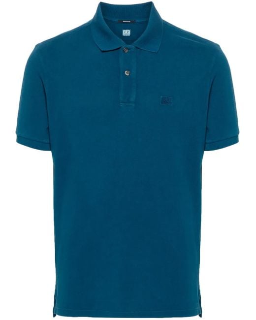C P Company Blue Logo-Embroidered Cotton Polo Shirt for men