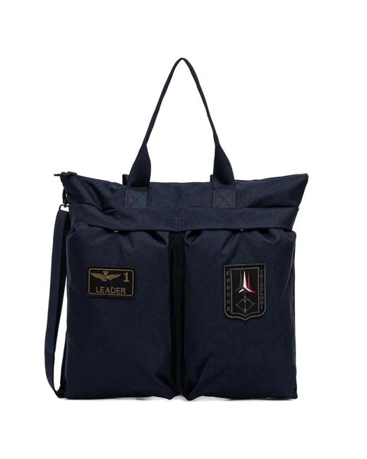 Aeronautica Militare Blue Helmet Patch Tote Bag for men