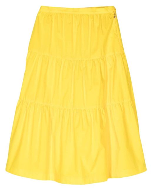 Patrizia Pepe Yellow High-waist Tiered Midi Skirt