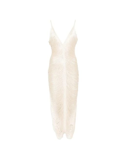 Bless White Solé Fringed V-Neck Maxi Dress