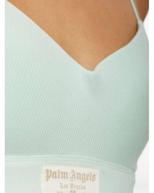 Palm Angels Blue Logo-Patch Ribbed Bras