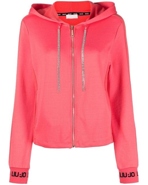 Liu Jo Cotton Logo-print Hooded Zipper in Pink | Lyst