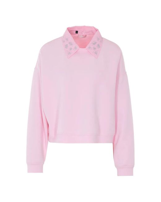 Liu Jo Pink Strass-Collar Sweatshirt