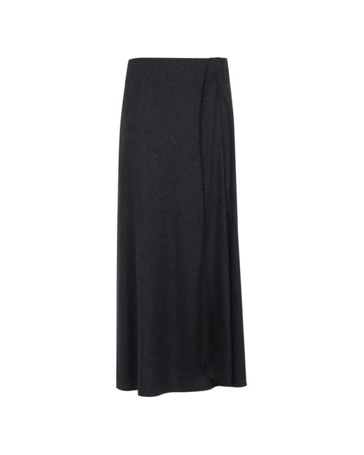 Giorgio Armani Black Draped Wool Maxi Skirt