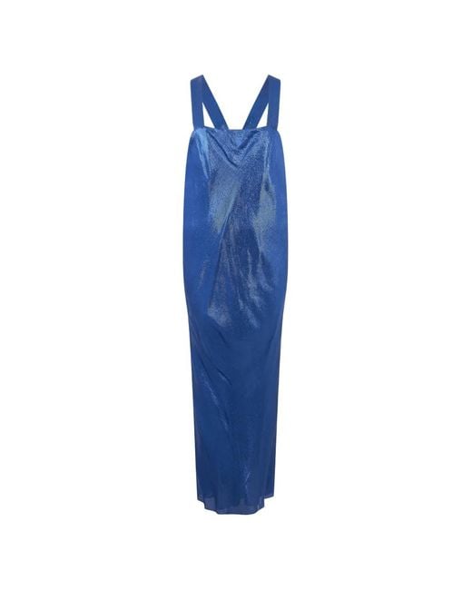 Alberta Ferretti Blue Laminated Square-Neck Evening Dress