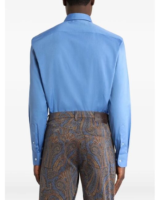 Etro Blue Pegaso-Embroidered Shirt for men