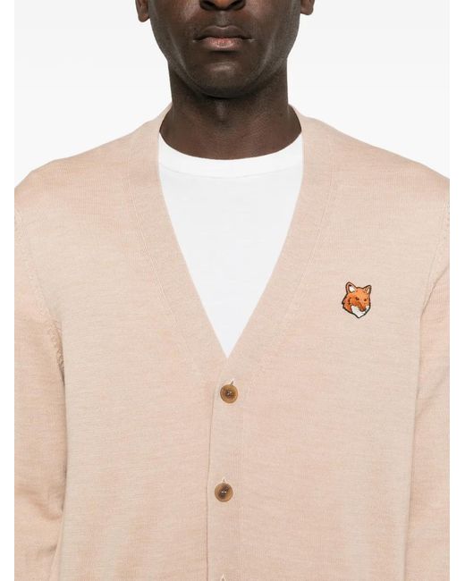 Maison Kitsuné Natural Fox-Motif Pocket Cardigan for men