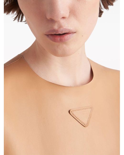 Prada Natural Triangle-logo Leather Shift Dress