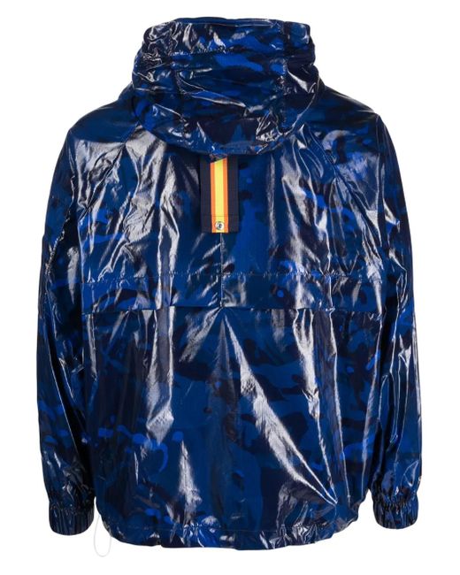 K-Way Blue Abstract-Print Hooded Jacket for men