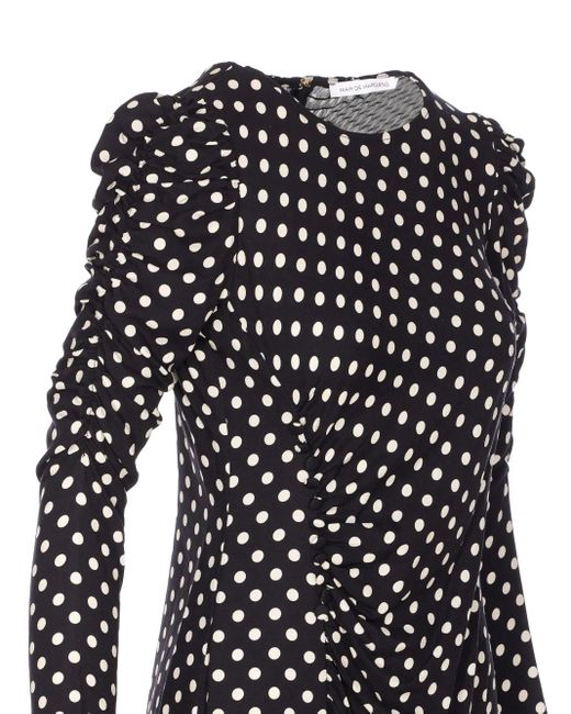 Mar De Margaritas Black Polka-Dot Ruched-Sleeve Dress