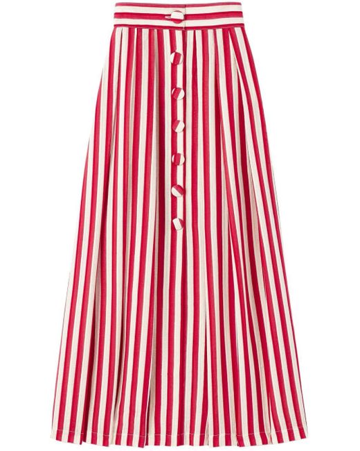 D'Estree Red Irving Striped High-waisted Skirt