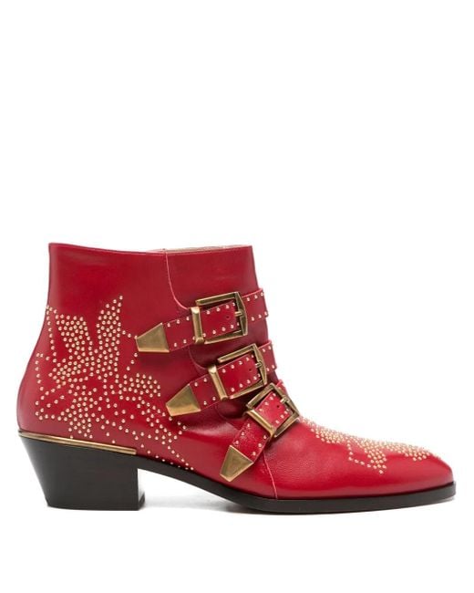 Chloé Red Susanna Ankle Boots Aus Leder Mit Nieten
