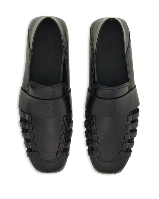 Ferragamo Black Cut-out Leather Loafers for men
