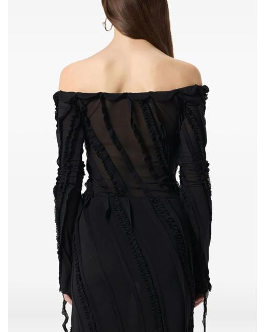 Blumarine Black Off-Shoulder Ruffled Top