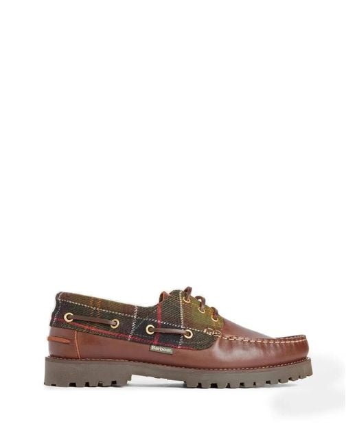 Barbour Brown Re-Engineered Tartan-Panelled Boat Shoes for men