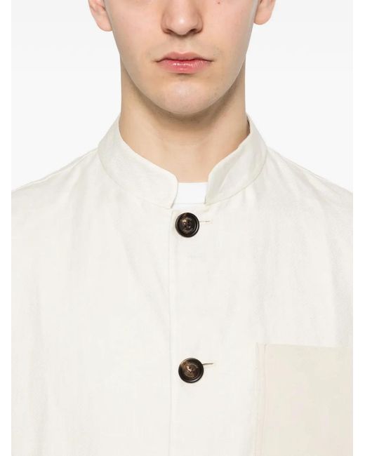 Eleventy White Buttoned Patch-Pocket Overshirt for men