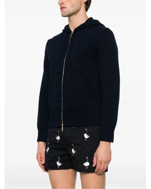 Thom Browne Blue Geese-Intarsia Zipped Hoodie for men