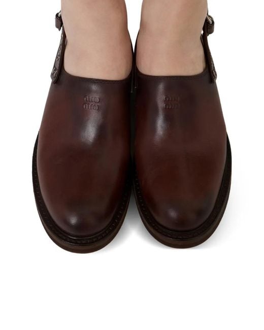 Miu Miu Brown Foule Buckle Mules