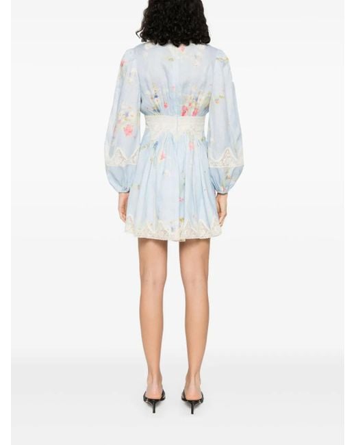【Zimmermann】Lucky lace-trimmed linen minidress Lucky Lace floral linen minidress in blue - Zimmermann