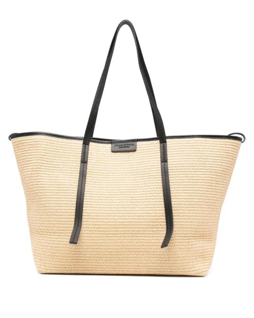Marc O' Polo Natural Woven Leather-Trimmed Tote Bag