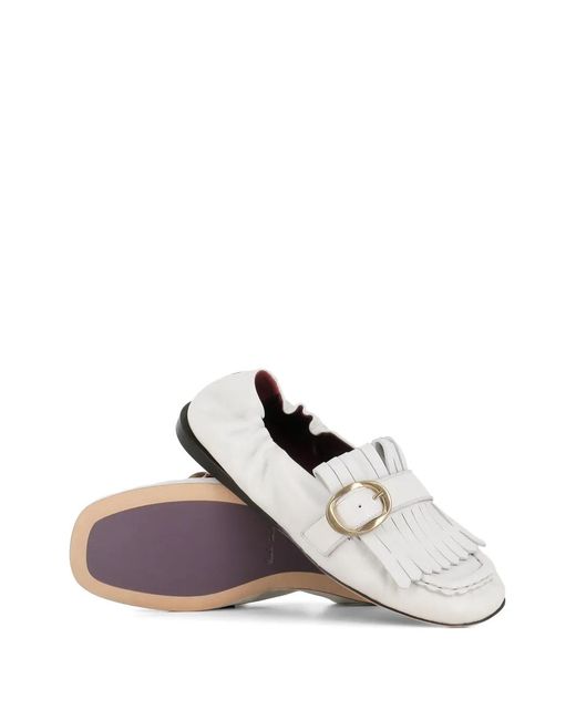 Paul Smith White Buckle Fringed Loafers