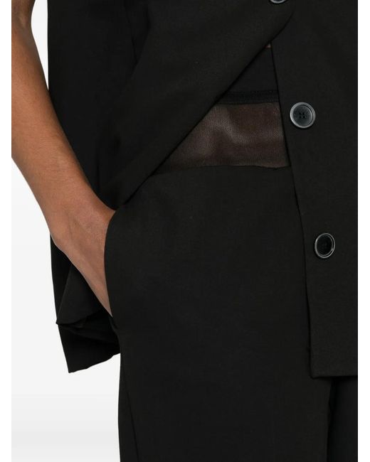 Imperial Black Mesh-Panel Wide-Leg Trousers