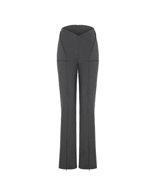 SRVC Studio Gray Cocoon Asymmetric Pinstripe-Panel Trousers