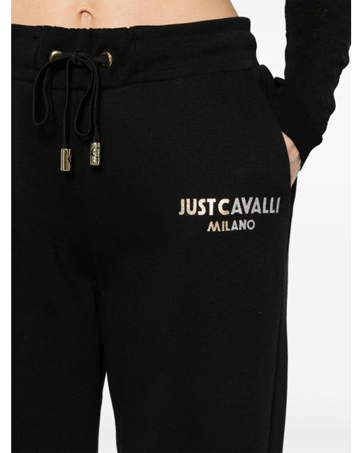 Just Cavalli Black Logo-print Cotton Track Pants