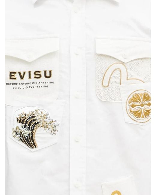 Camicia Con Ricamo di Evisu in White da Uomo