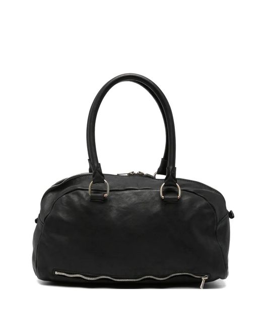 Guidi Black Zip-Detail Leather Tote Bag