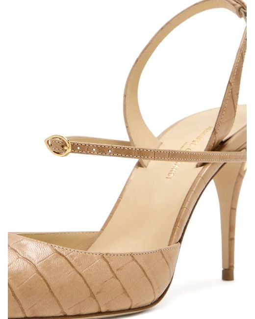 JENNIFER CHAMANDI White Vittorio Crocodile-Effect Buckled Pumps